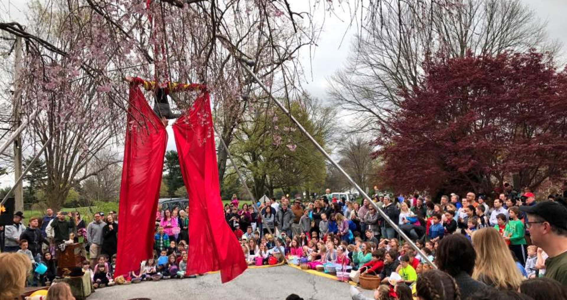 out performance of aerial silks with a large audience