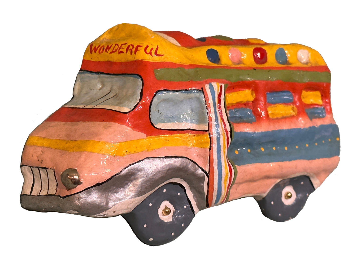 a hand painted folk bus with wonderful as it's destination