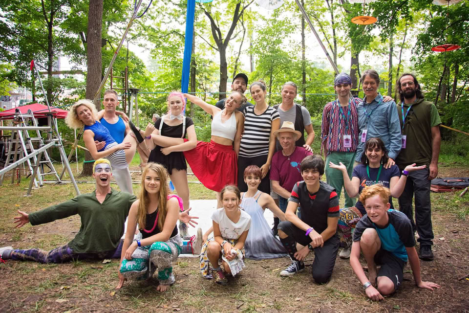 group of performers smiling