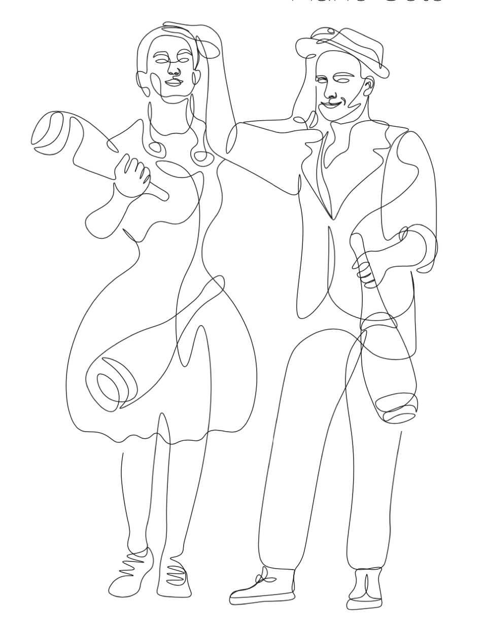 continuous line drawing of the give and take jugglers duo