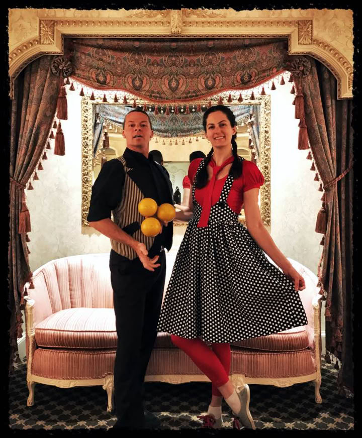 an ornate dressing room for 2 jugglers